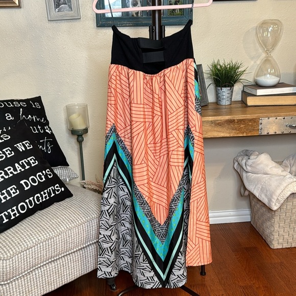 Forever 21 | Boho Strapless Maxi Dress in Orange Black Blue Size 1X - Picture 4 of 14